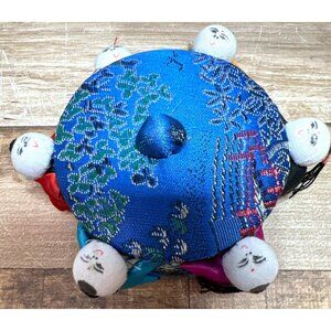 1960's Handmade Decorative Brocade Blue Fabric Box With Lid  Asian